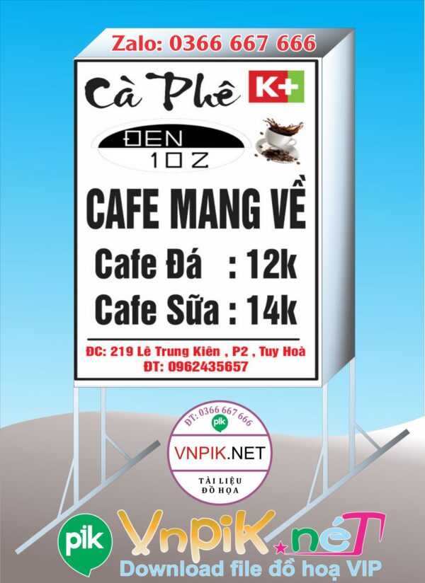Biển vẫy quán cà phê mang về file Corel