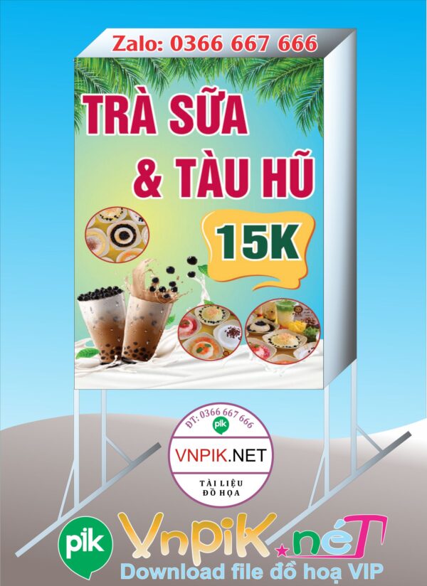 Biển vẫy quán trà sữa tàu hủ 15k file Ai