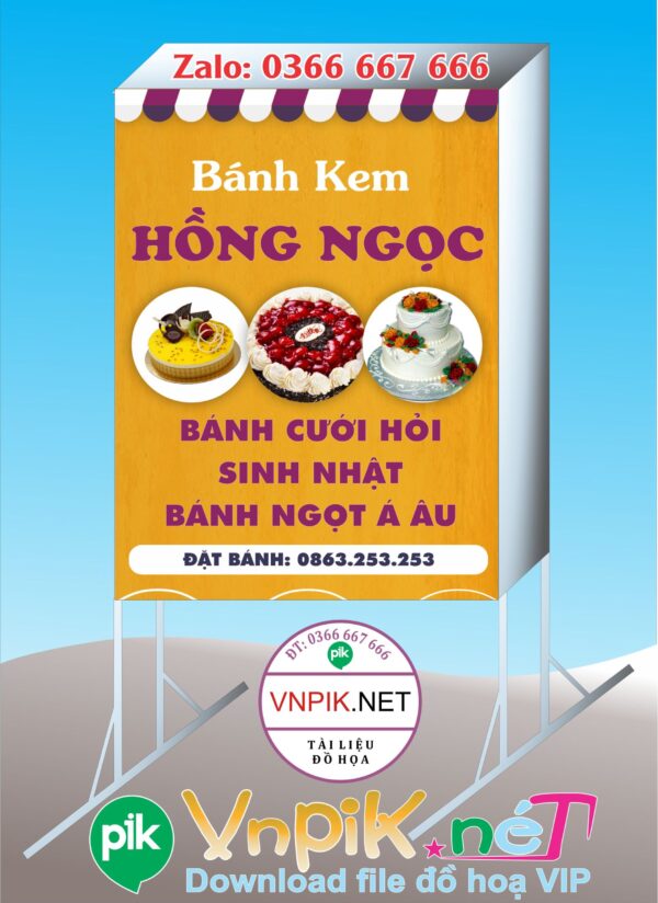 Biển vẫy quảng cáo tiệm bánh kem hồng ngọc file corel