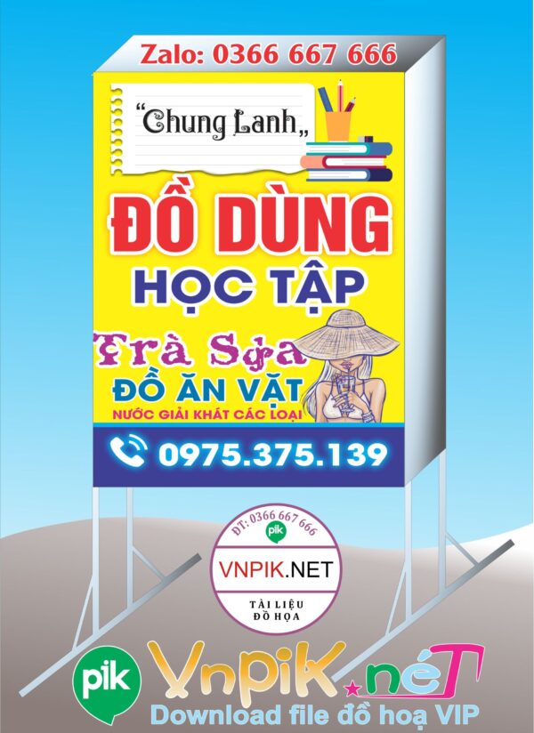 Mẫu bảng biển quảng cáo đồ dục học tập, trà sữa, đồ ăn vặt
