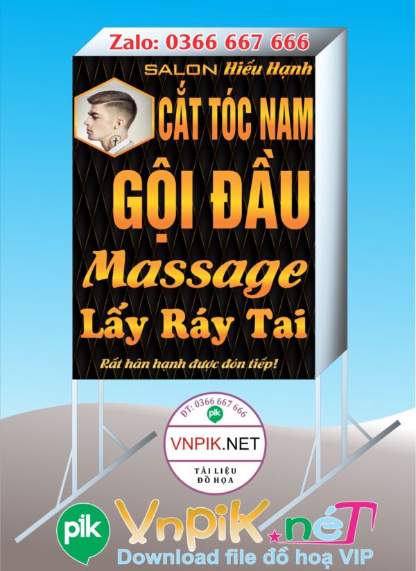 Mẫu bảng biển quảng cắt tóc nam, gội đầu, lấy ráy tai