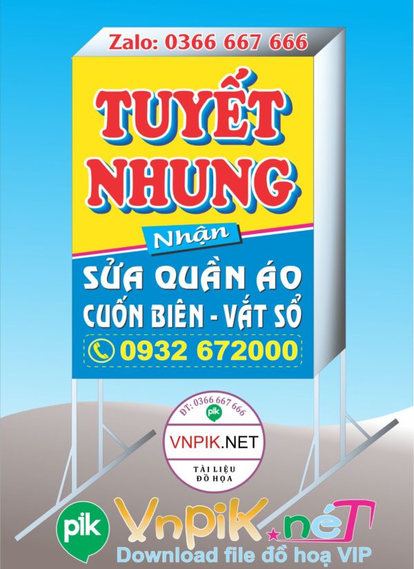 Mẫu bảng hiệu cửa hàng sửa quần áo Tuyết Nhung