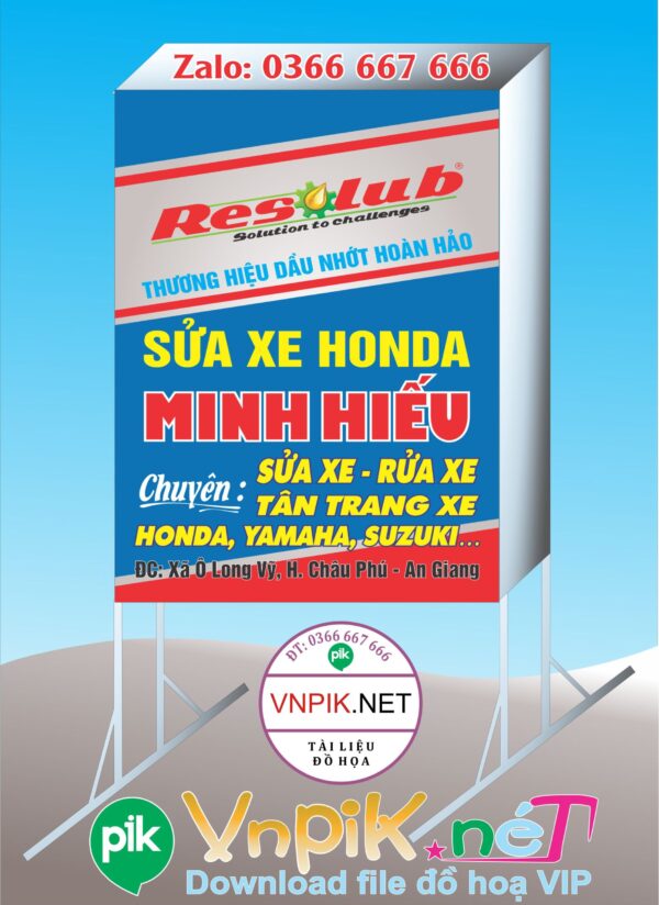 Mẫu bảng hiệu cửa hàng sửa xe honda Minh Hiếu