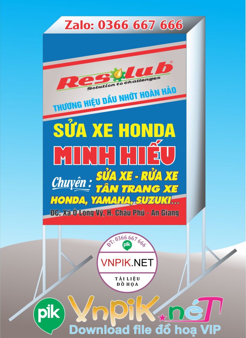 Mẫu bảng hiệu cửa hàng sửa xe honda Minh Hiếu