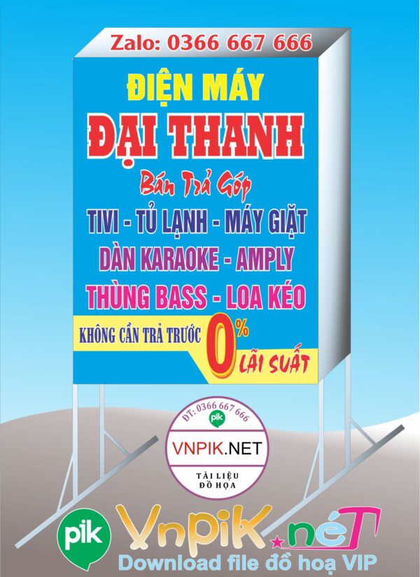 Mẫu bảng hiệu điện máy đại thanh, bán trả góp