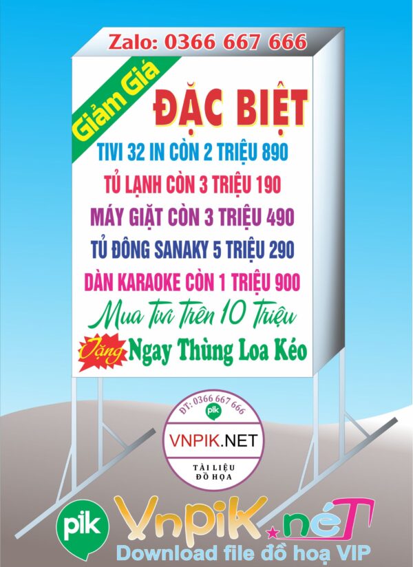 Mẫu bảng hiệu giảm giá đặc biệt tivi, máy giặt, tủ lạnh