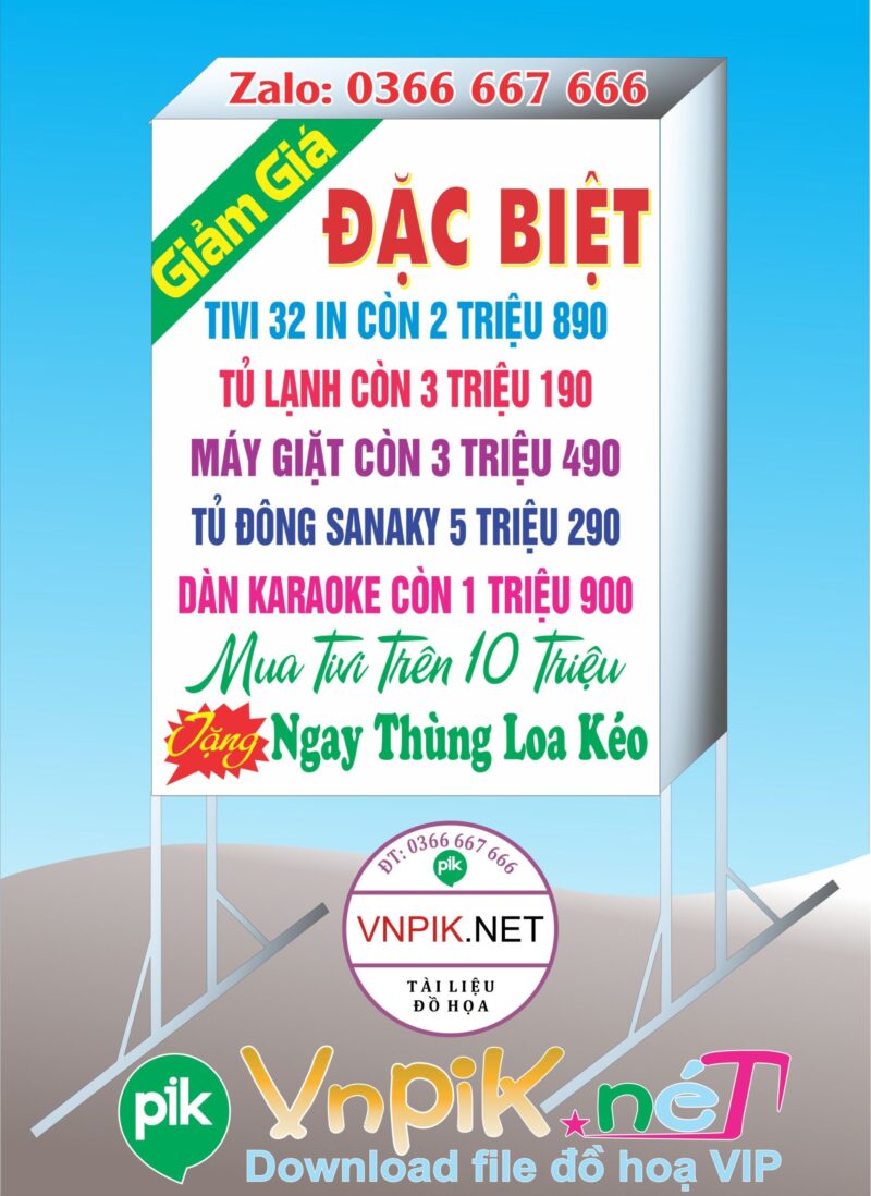 Mẫu bảng hiệu giảm giá đặc biệt tivi, máy giặt, tủ lạnh