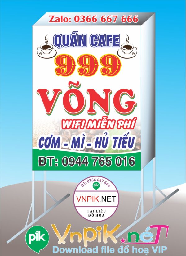 Mẫu bảng hiệu quán cà phê võng 999