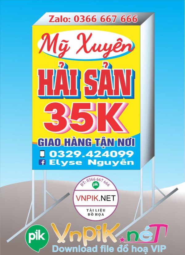 Mẫu bảng hiệu quán hải sản 35k Mỹ Xuyên
