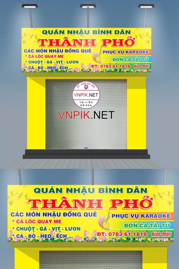 Mẫu bảng hiệu quán nhậu bình dân thành phở file corel