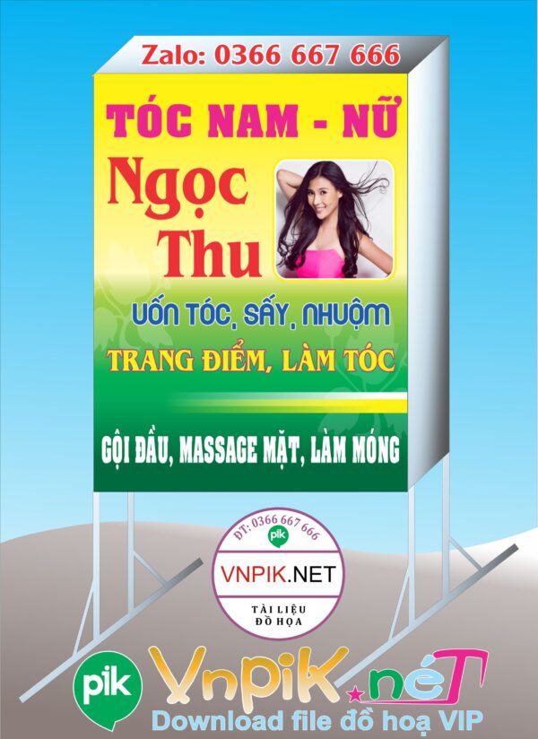 Mẫu bảng hiệu quảng cáo tiệm cắt tóc nam nữ ngọc thu