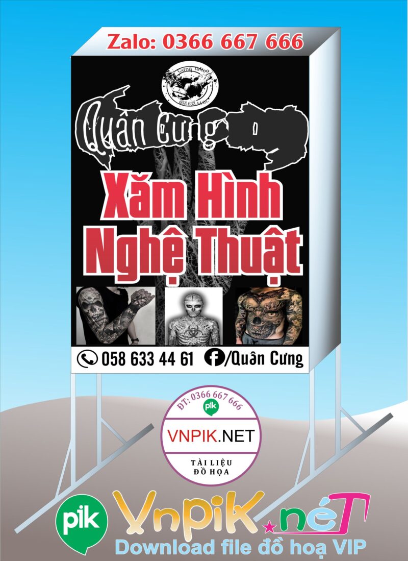 Mẫu bảng quảng cáo biển vẫy xăm hình nghệ thuật