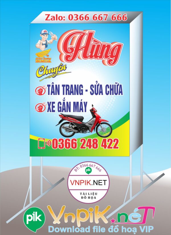 Mẫu bảng quảng cáo tiệm sửa xe file corel