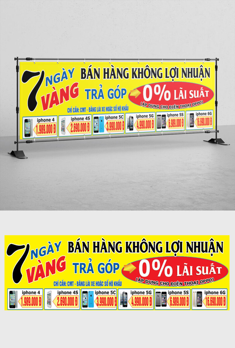 Mẫu băng rôn giảm giá khai trương điện thoại