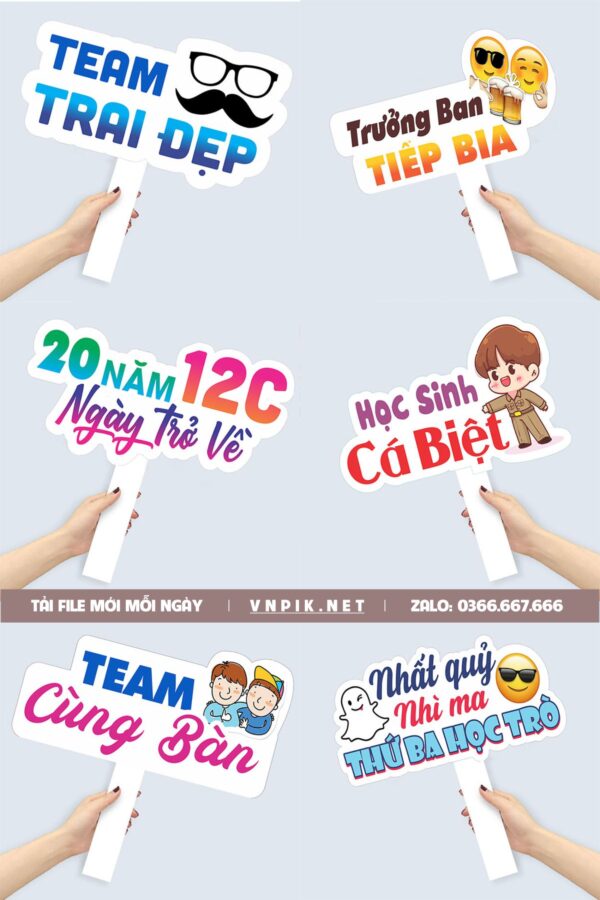 Mẫu hashtag cầm tay họp lớp kỷ niệm ngày ra trường file corel 03