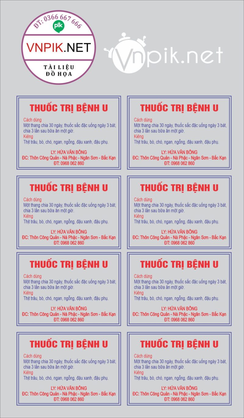 Menu tem nhãn thuốc trị bệnh u lương y Hứa Văn Bông