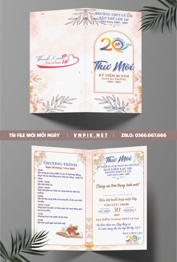 Thiệp mời họp lớp kỷ niệm 20 năm ra trường file corel 01