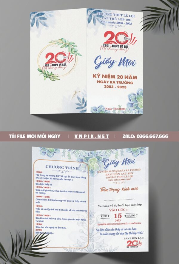Thiệp mời họp lớp kỷ niệm 20 năm ra trường file corel 05