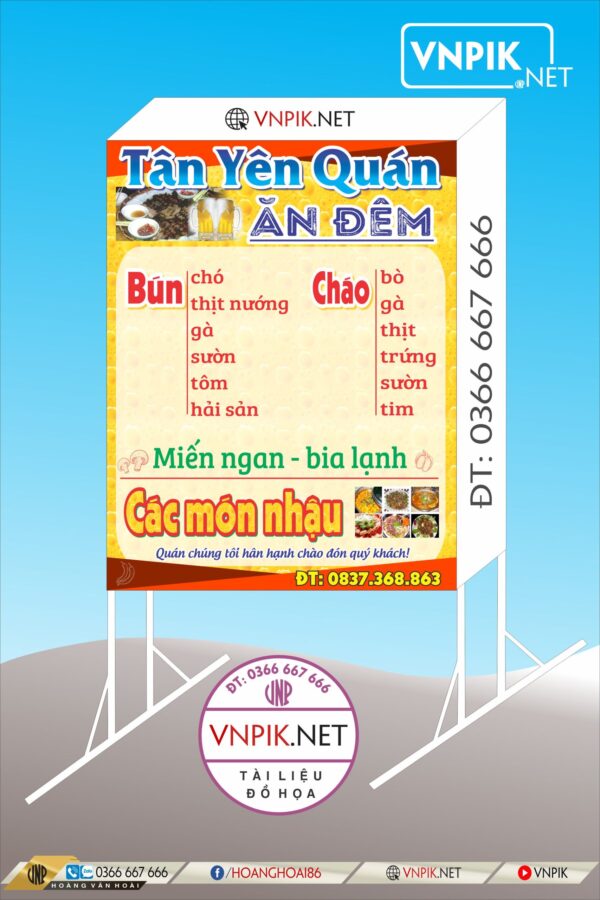 Mẫu biển quảng cáo quán ăn đêm tân yên quán