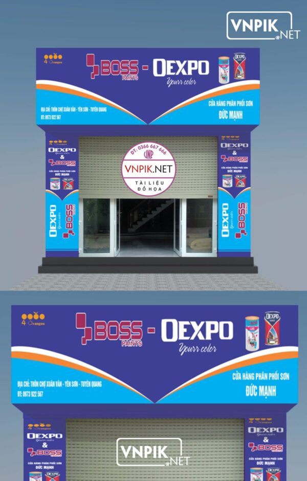 Bảng hiệu quảng cáo cửa hàng phân phối sơn boss – oexpo đức mạnh