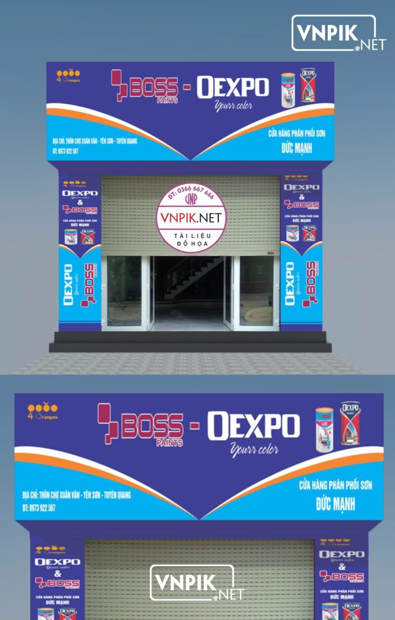 Bảng hiệu quảng cáo cửa hàng phân phối sơn boss – oexpo đức mạnh