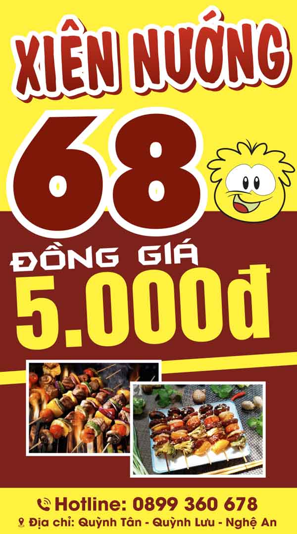 Biển vẫy quảng cáo quán Xiên Nướng 68 file corel